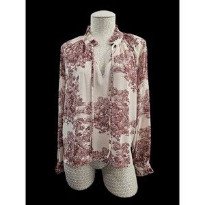 Elan Small Sheer Long Sleeve Festival Pastoral Boho Peasant Blouse Shirt Top EUC